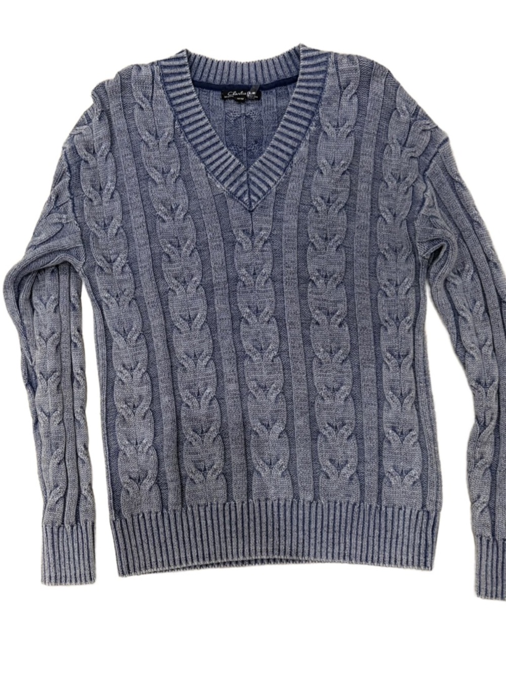 Women’s Blue Cable Knit V-Neck Sweater